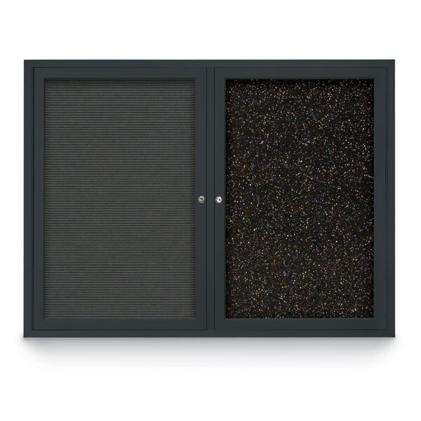 United Visual Products Decor Wood Combo Board, 60"x48", Light Oak/Black Porcelain & Cobalt UV704DEFAB-LTOAK-BLKPORC-COBACC - main